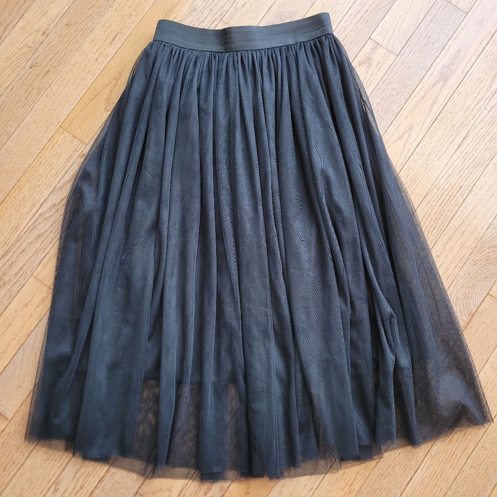 NWT Tulle Skirt Layered Flowy Fairy Party Mesh Tea Length Black
